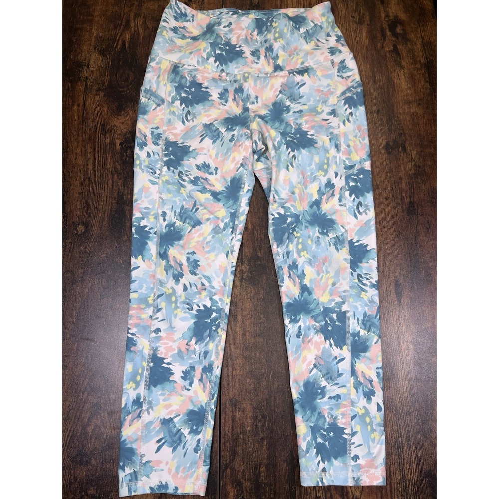 Gaiam Green Floral Print Yoga Pants Legging Capri Size Small 2 Mini Pockets